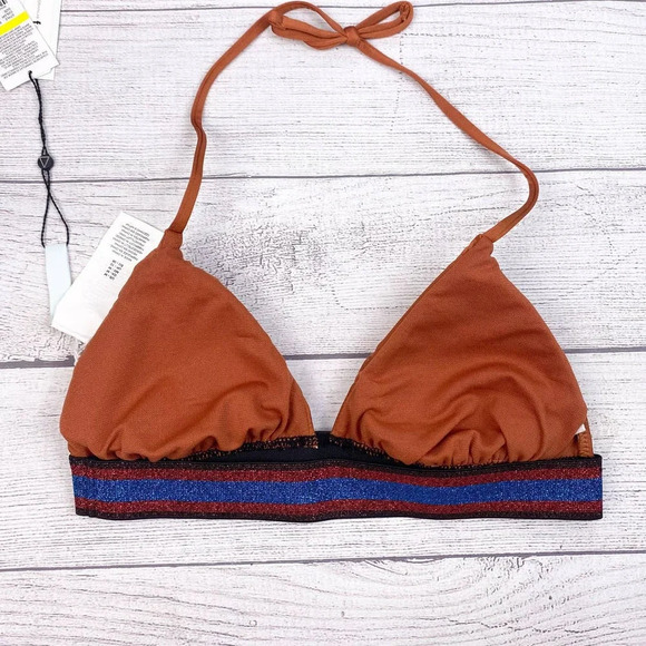 NEW BIKINI LAB Sienna Brown and Red, Blue, Black Sparkle Bikini Top M - Picture 5 of 6